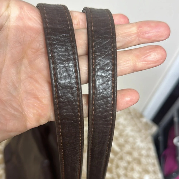 Buxton brown leather briefcase zip & snap pockets over shoulder vintage - Picture 4 of 14